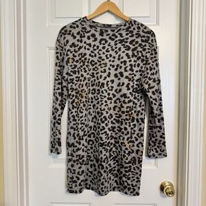 Zara  Animal Print Grey Knee-Length Sweater Dress Long Sleeve Size‎ Small